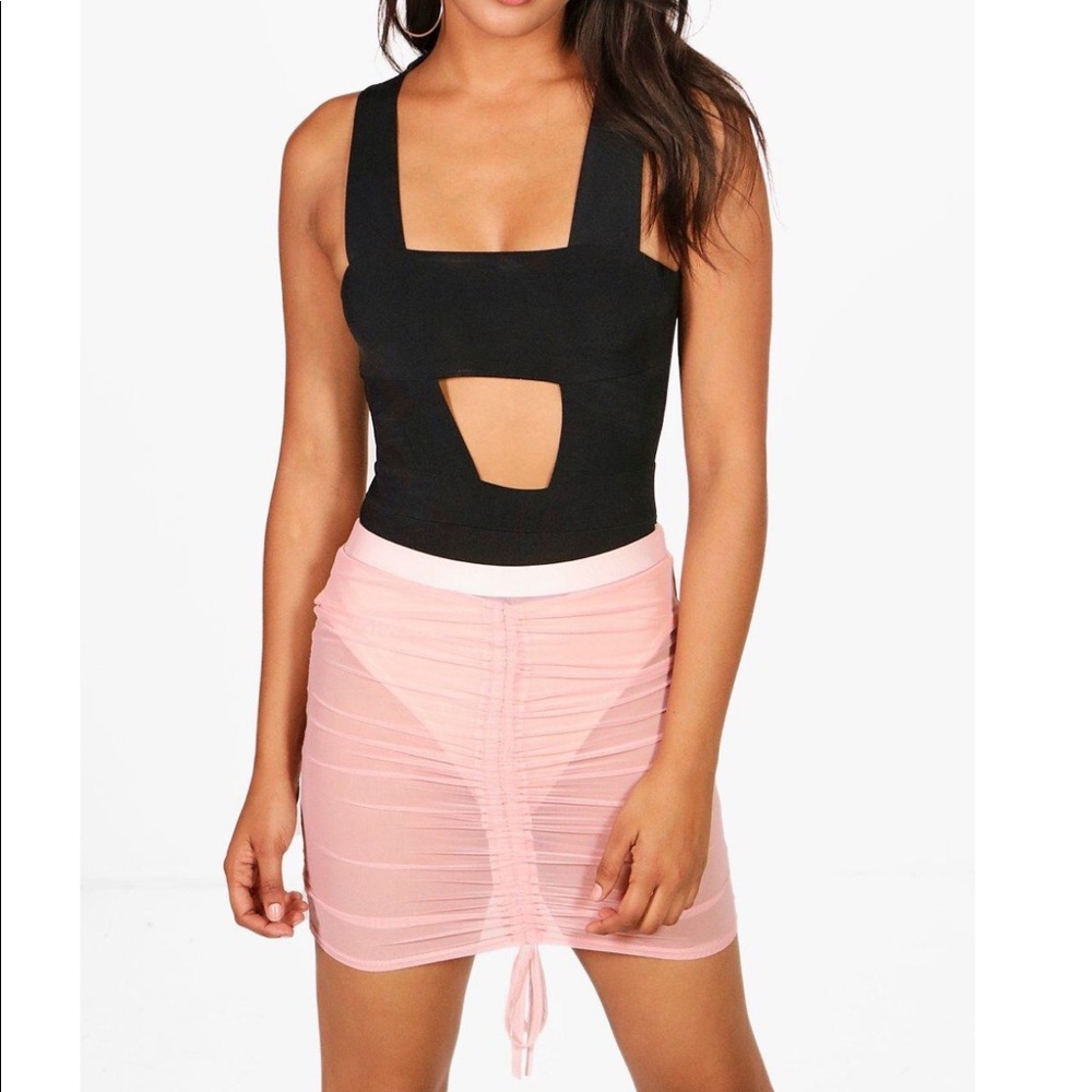 boohoo ruched mesh & knickers skirt